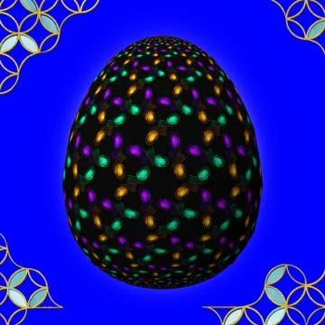 Colorful 3D easter egg with frame on blue background イラスト素材