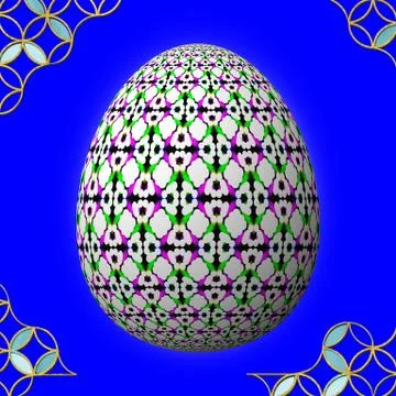 Colorful 3D easter egg with frame on blue background Stockillustratie
