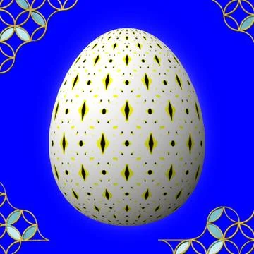 Colorful 3D easter egg with frame on blue background Stockillustratie