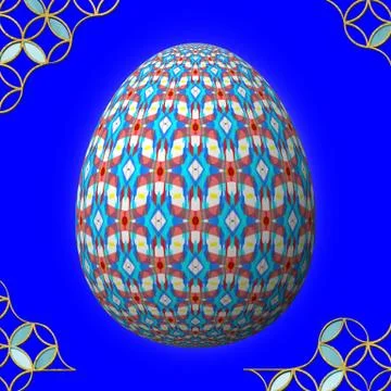 Colorful 3D easter egg with frame on blue background Stock Illustration