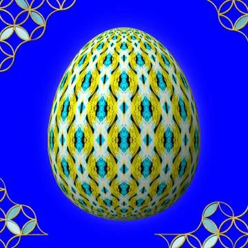 Colorful 3D easter egg with frame on blue background Stock Illustration