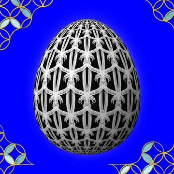 Colorful 3D easter egg with frame on blue background Stock Illustration