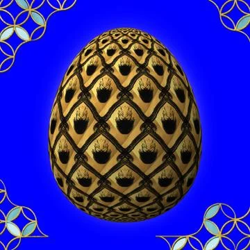 Colorful 3D easter egg with frame on blue background Stock Illustration