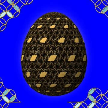 Colorful 3D easter egg with frame on blue background Stock Illustration