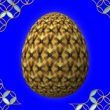 Colorful 3D easter egg with frame on blue background Stock Illustration