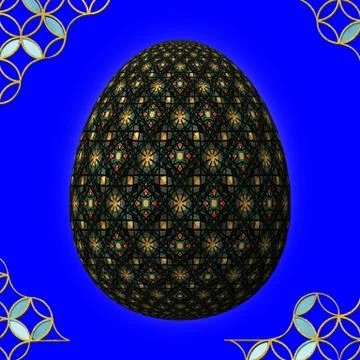 Colorful 3D easter egg with frame on blue background 库存插图