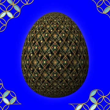 Colorful 3D easter egg with frame on blue background Stock Illustration