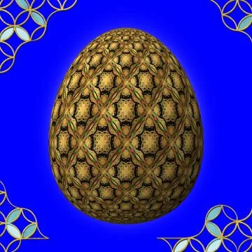 Colorful 3D easter egg with frame on blue background Stock Illustration