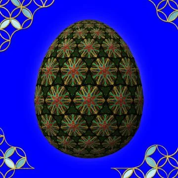 Colorful 3D easter egg with frame on blue background 库存插图