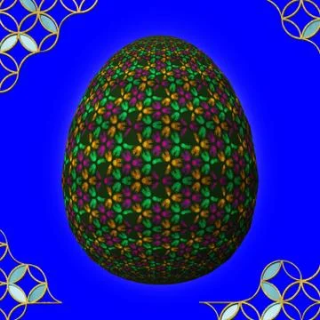 Colorful 3D easter egg with frame on blue background イラスト素材