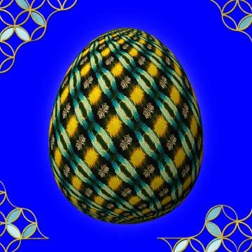 Colorful 3D easter egg with frame on blue background Stock Illustration