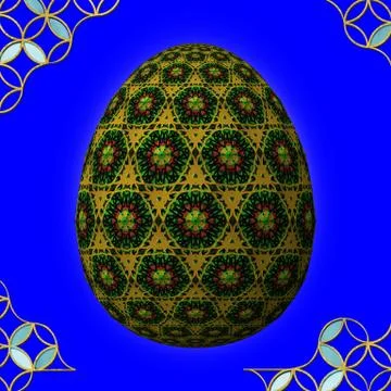 Colorful 3D easter egg with frame on blue background イラスト素材