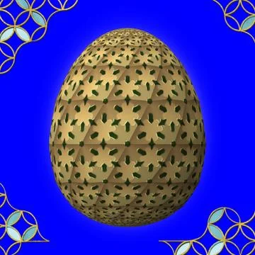 Colorful 3D easter egg with frame on blue background イラスト素材