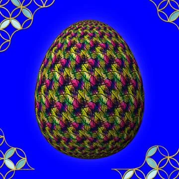 Colorful 3D easter egg with frame on blue background Stock Illustration