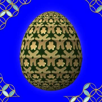 Colorful 3D easter egg with frame on blue background イラスト素材