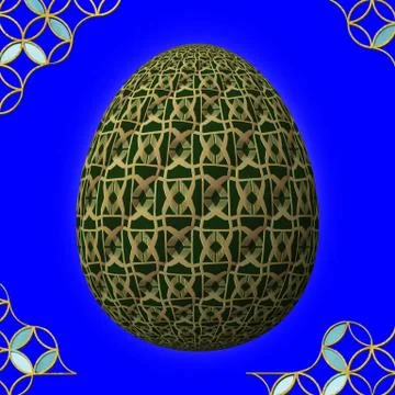 Colorful 3D easter egg with frame on blue background イラスト素材