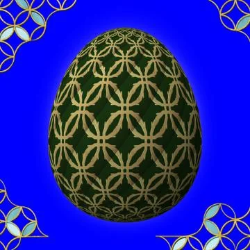 Colorful 3D easter egg with frame on blue background Stock Illustration