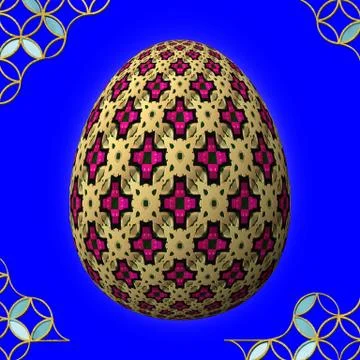 Colorful 3D easter egg with frame on blue background Illustrazione stock