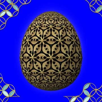 Colorful 3D easter egg with frame on blue background 库存插图