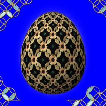 Colorful 3D easter egg with frame on blue background Stock Illustration