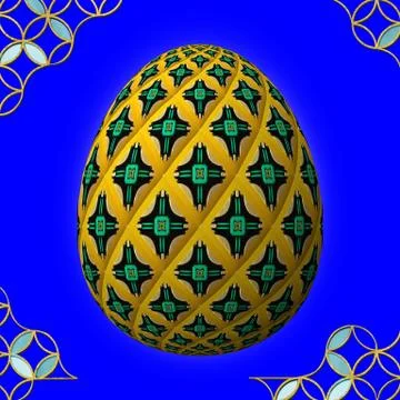 Colorful 3D easter egg with frame on blue background 스톡 일러스트