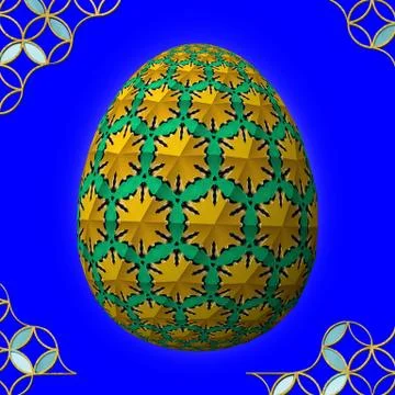 Colorful 3D easter egg with frame on blue background イラスト素材