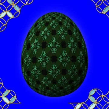 Colorful 3D easter egg with frame on blue background Stockillustratie