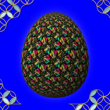 Colorful 3D easter egg with frame on blue background イラスト素材