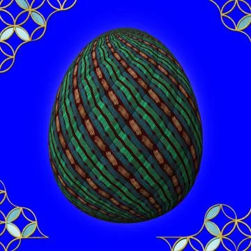 Colorful 3D easter egg with frame on blue background Stock-Illustration