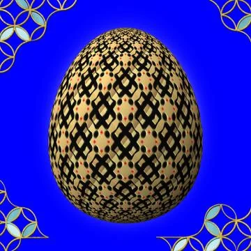 Colorful 3D easter egg with frame on blue background Stock Illustration