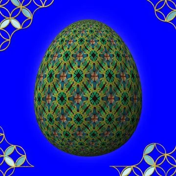 Colorful 3D easter egg with frame on blue background イラスト素材