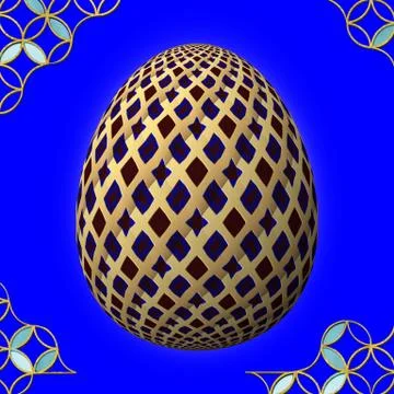 Colorful 3D easter egg with frame on blue background Stock Illustration