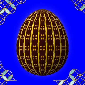 Colorful 3D easter egg with frame on blue background Stockillustratie
