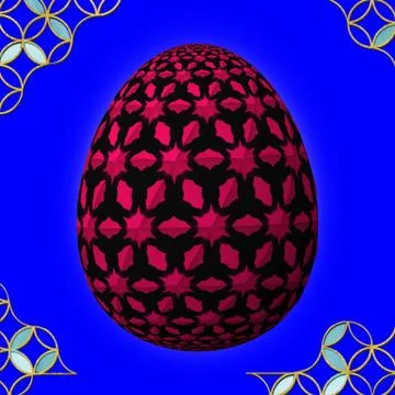 Colorful 3D easter egg with frame on blue background Stock Illustration