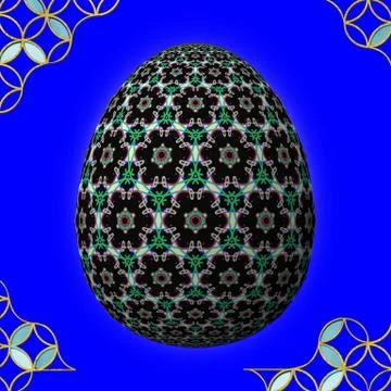 Colorful 3D easter egg with frame on blue background イラスト素材