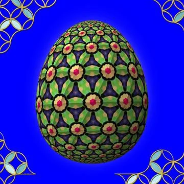 Colorful 3D easter egg with frame on blue background Stock Illustration