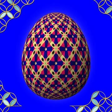 Colorful 3D easter egg with frame on blue background Stock Illustration