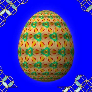 Colorful 3D easter egg with frame on blue background Stockillustratie
