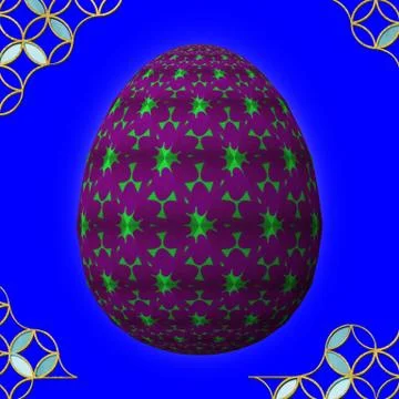 Colorful 3D easter egg with frame on blue background Stockillustratie