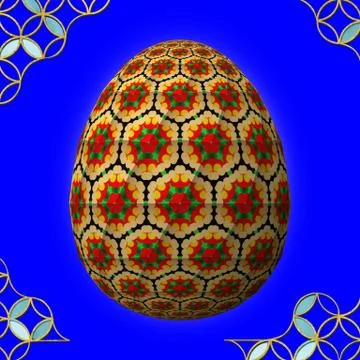 Colorful 3D easter egg with frame on blue background 库存插图