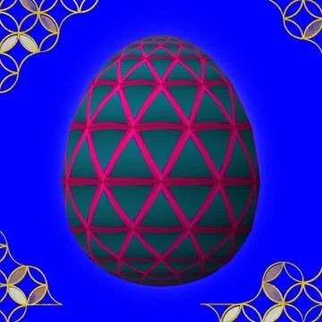 Colorful 3D easter egg with frame on blue background Stock Illustration