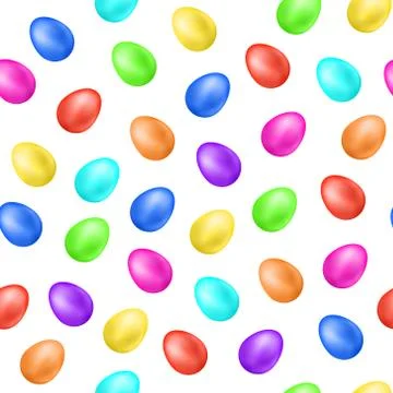 Colorful 3d easter eggs on white background. Seamless pattern. Vector illustr Ilustración de archivo