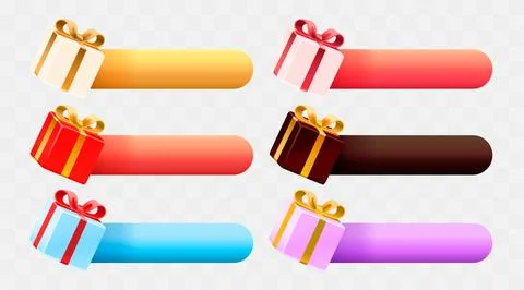 Colorful 3D Gift Boxes with Promo Banners Set. Stock Illustration