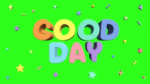 Colorful 3D Good Day Text Animation with Floating Confetti on Green Screen Stock Footage 334770022