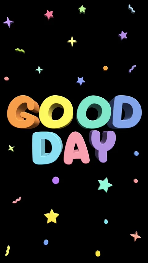 Colorful 3D Good Day Text Animation with Floating Confetti and Stars Stock Footage 335861031