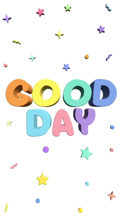 Colorful 3D Good Day Text Animation with Floating Pastel Confetti Stock Footage 337090548