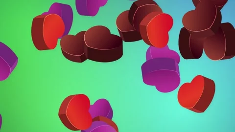 Colorful 3D Hearts Falling Over Vibrant Teal and Blue Gradient Background Stock Footage 346270714