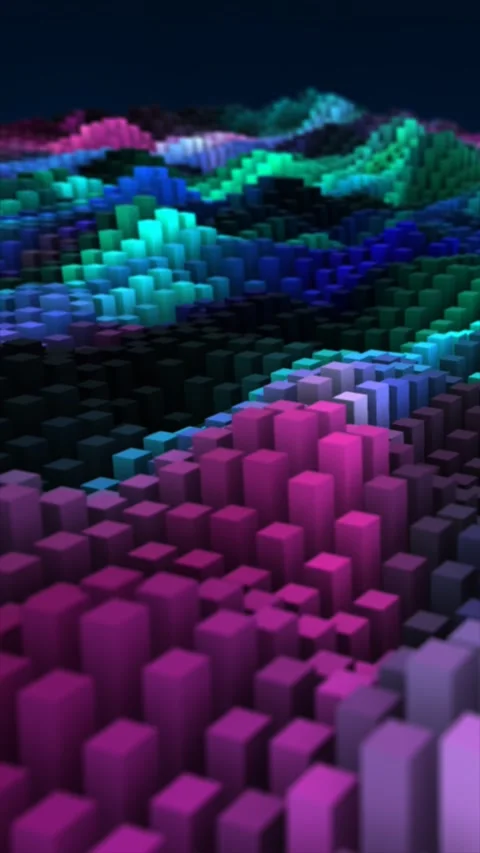 Colorful 3D landscape composed of small cube blocks in vibrant gradient ton.. Stock Footage 314801492