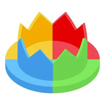 Colorful 3d pie chart with crown shape growing, symbolizing market share incr Stock Illustration