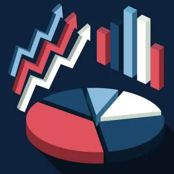 Colorful 3d pie chart graph flat design style Stock Illustration
